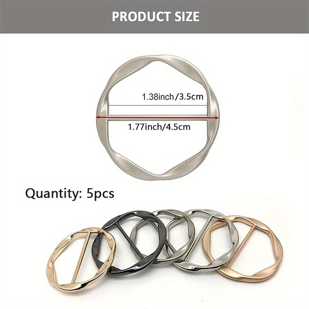 6 Piece Set Silk Scarf & T-Shirt Clips – Elegant Metal Round Ring Buckles in Bronze, Gold, Silver & Black, Sewing & Knitting Accessories for Jewelry Making with Loops