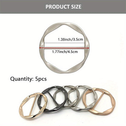 6 Piece Set Silk Scarf & T-Shirt Clips – Elegant Metal Round Ring Buckles in Bronze, Gold, Silver & Black, Sewing & Knitting Accessories for Jewelry Making with Loops