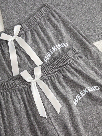 Women's 3-Piece Pajama Set – Simple Short Sleeve Sleepwear with 'WEEKEND' Print, Comfy Casual Loungewear