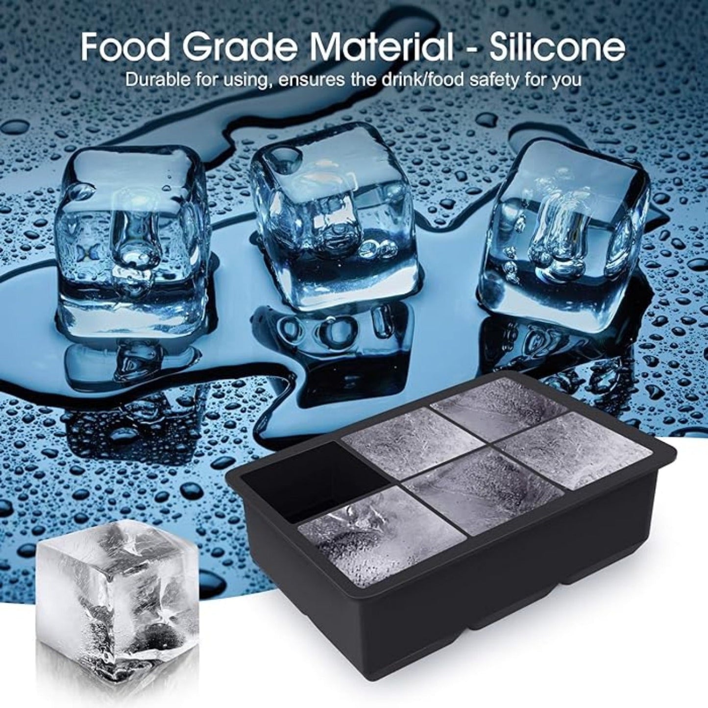 2 Pack Large Silicone Ice Cube Molds with Lid – 6 Cavity Flexible Ice Tray