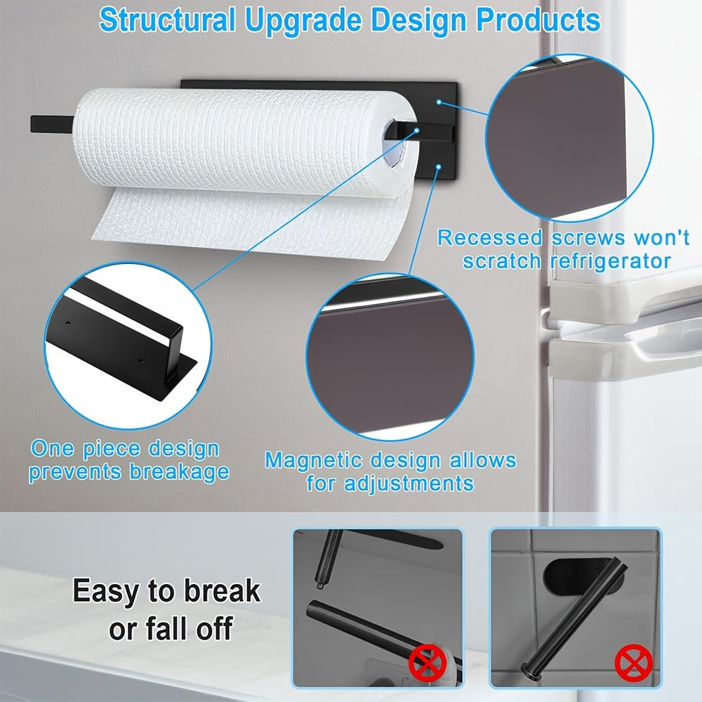 Heavy Duty Magnetic Paper Towel Holder - Black Towel Bar Rack for Refrigerator, BBQ Grills, RVs, Tailgates, Fits Most US Paper Rolls