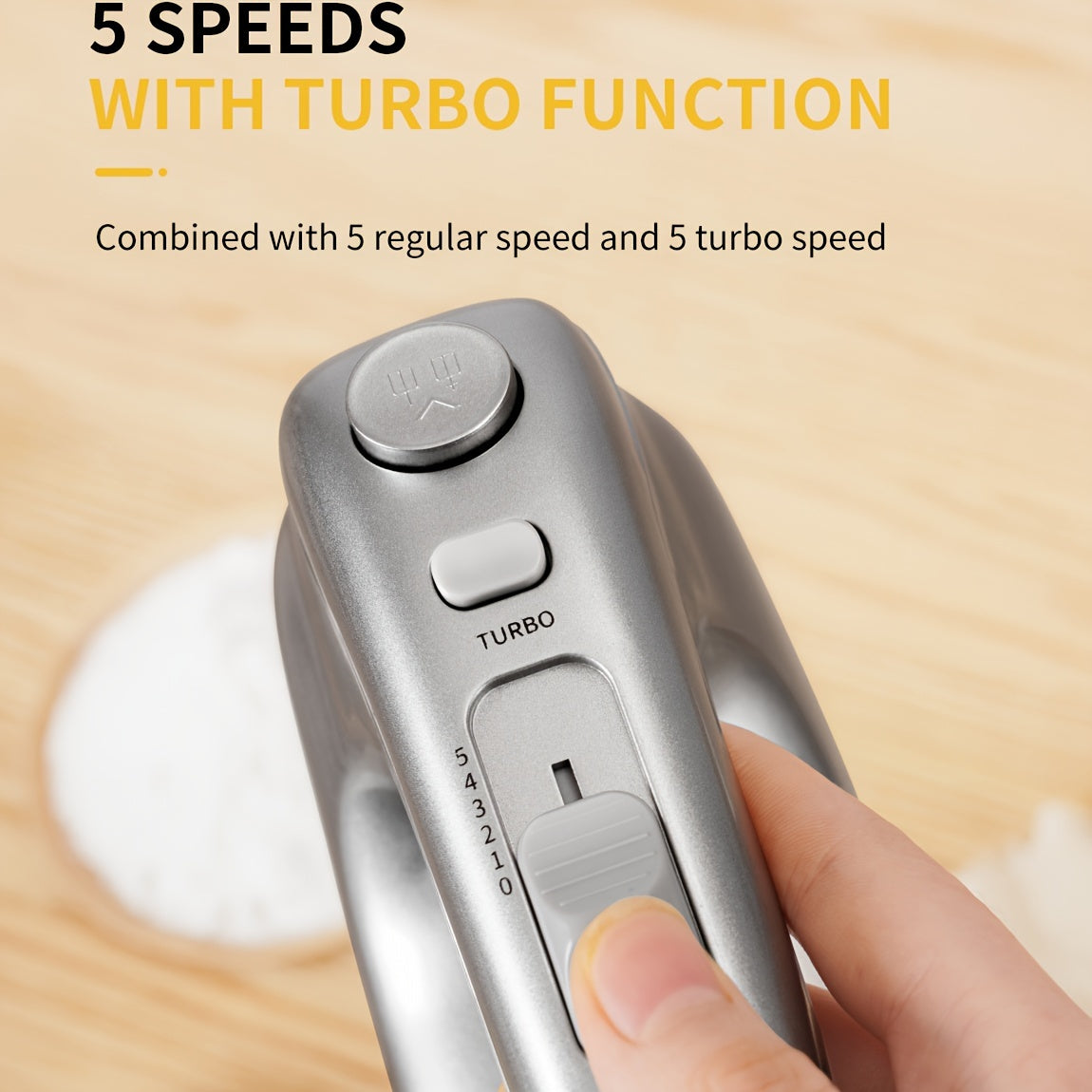SHARDOR 350W Hand Mixer – 5-Speed Electric Mixer with Turbo, 5 Stainless Steel Attachments & Storage Case, Silver