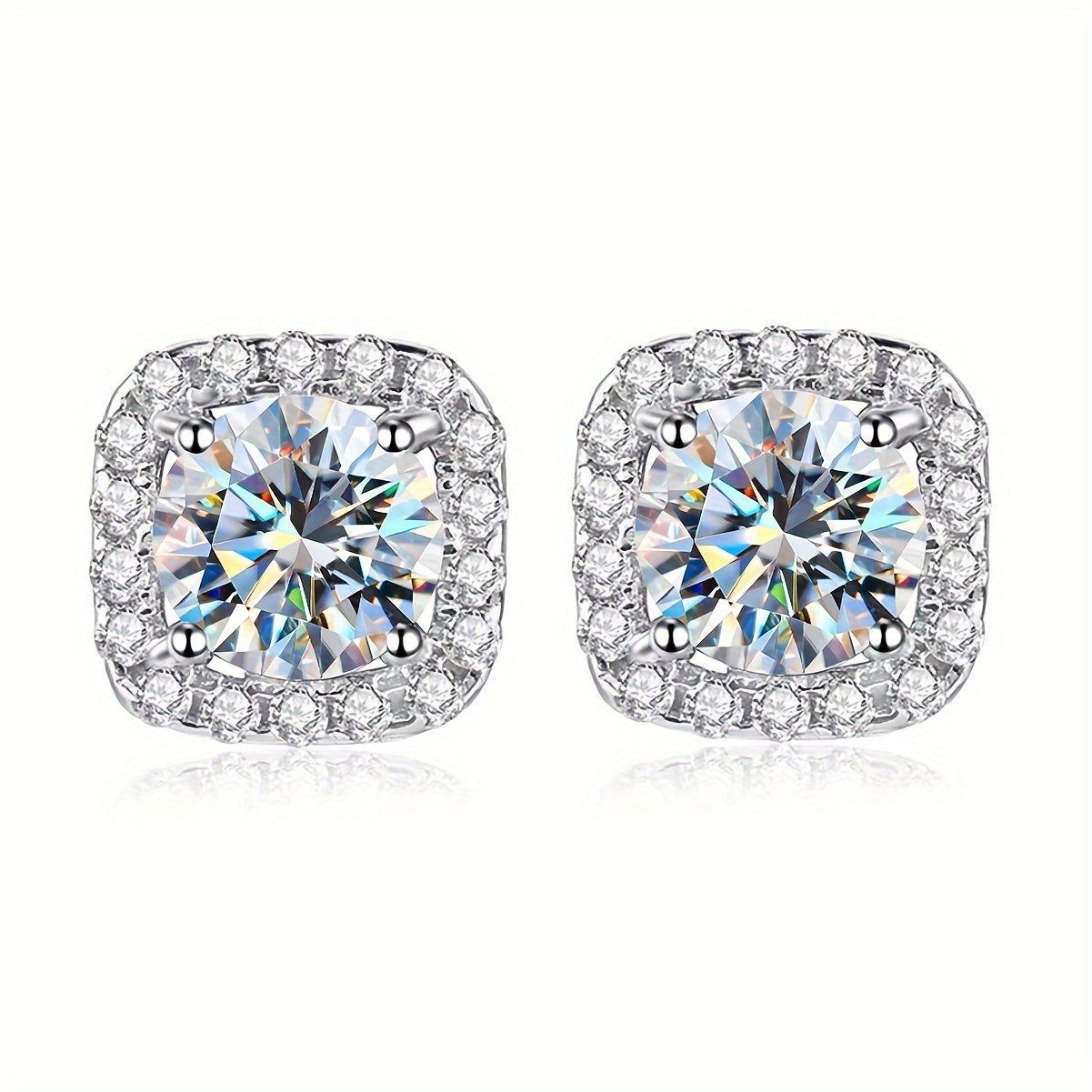 2 Pairs of Stud & Pendant 925 Sterling Silver Moissanite Square Cut Necklace - Elegant Wedding Jewelry, Perfect Birthday & Mother's Day Gifts for Women