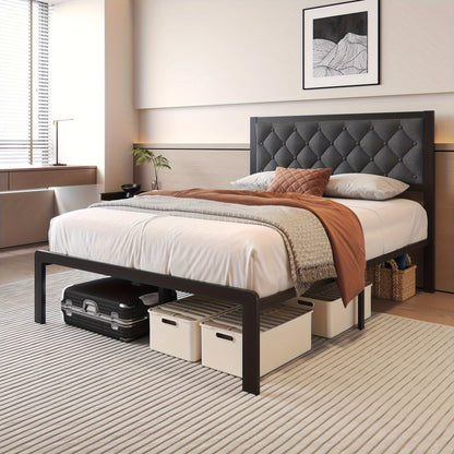 Queen Bed Frame with Headboard – Fabric Upholstered, Metal Slats Support, Platform Bed with Storage Space, Easy Assembly, Noise-Free, No Box Spring Needed