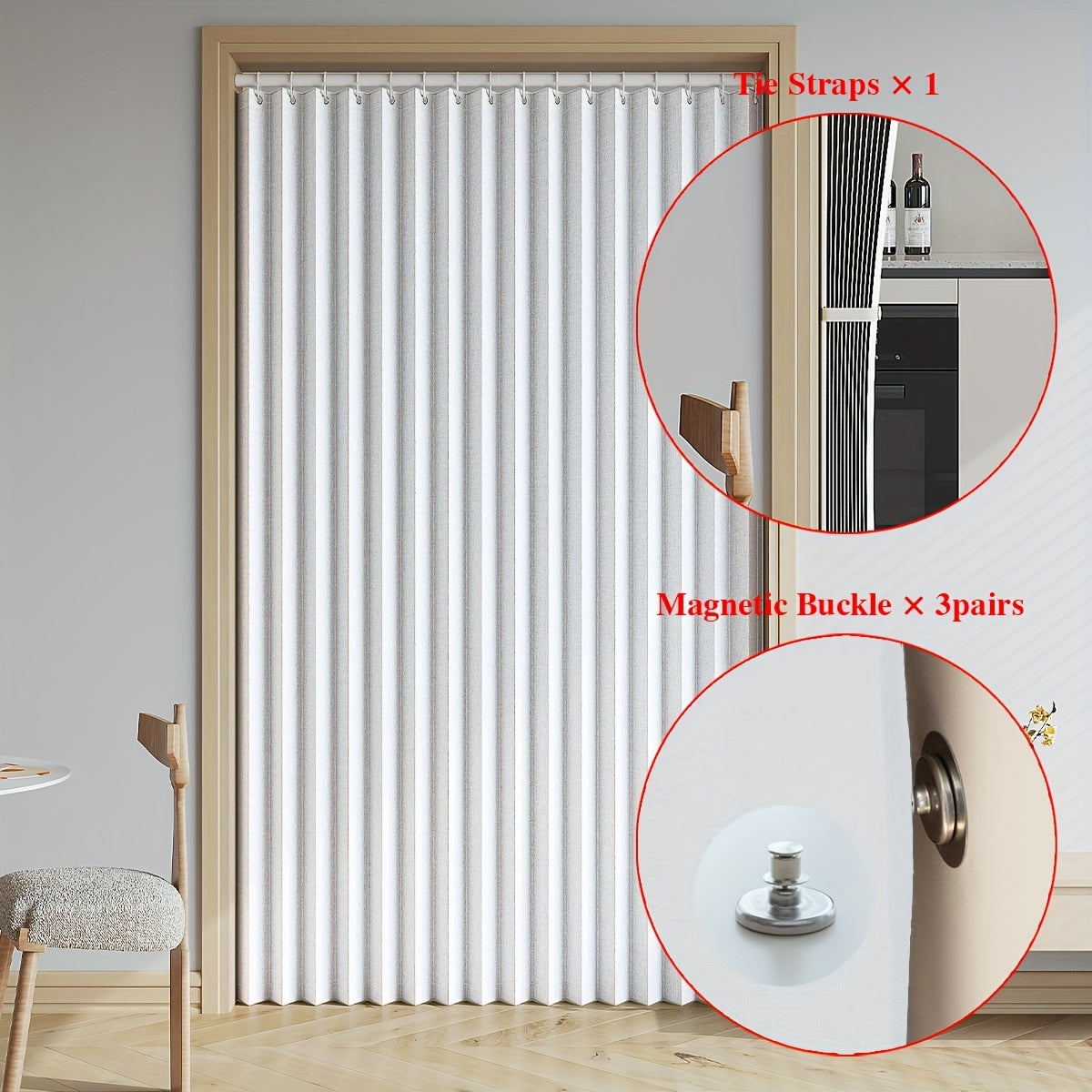 Waterproof and Scratch-Resistant Folding Door Curtain - Versatile for Kitchen, Office, Dining Room, Living Room, Bedroom | Invisible Partition, Easy Care, Polyester and Oxford Fabric, All-Season Modern Style with Magnetic Closure