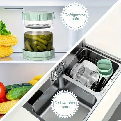 Reversible Pickle Jar – Large 52.9oz Capacity Food Storage Container with Strainer, Leak-Proof for Pickles, Peppers and Long Beans, Kitchen Supplies