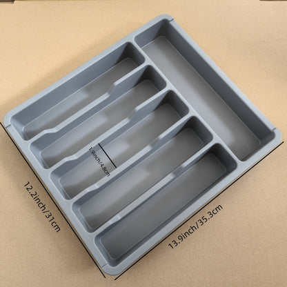 Flatware Organizer Tray – 6 Compartment Plastic Cutlery Holder for Kitchen Drawers – Lightweight Design, Polished Finish – Ideal for Knives, Forks, Spoons and More
