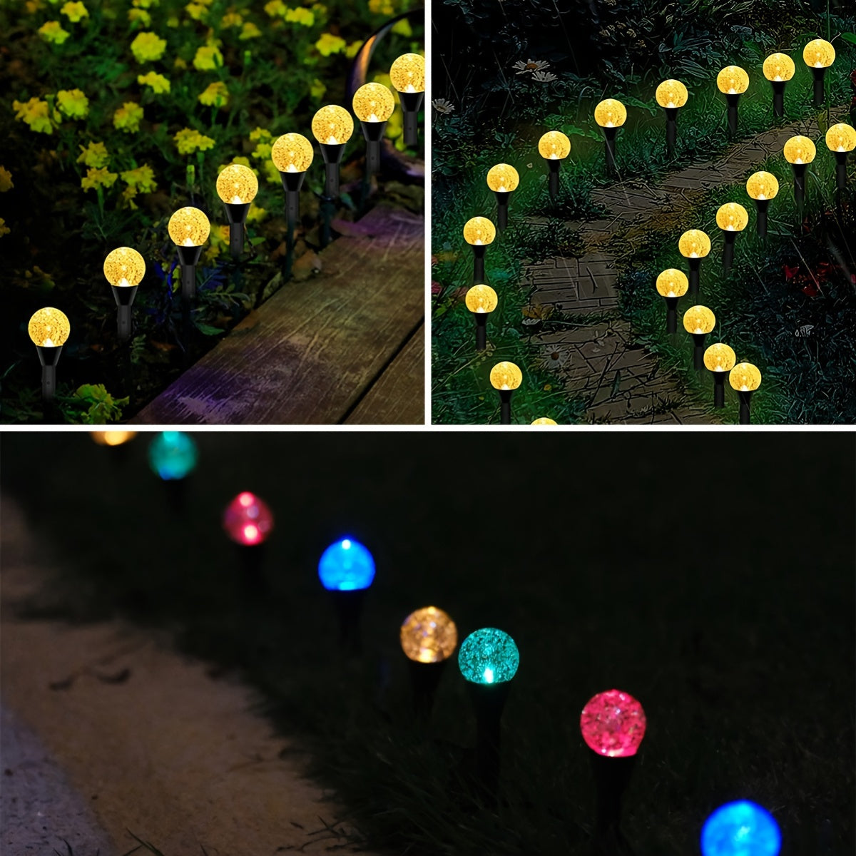 Solar Garden Path Lights - 15 LED Crystal Globe Stake Lights with Touch Control, Solar Powered, 600mAh Battery - Perfect for Garden, Camping, Independence Day, Christmas, Weddings, Parties