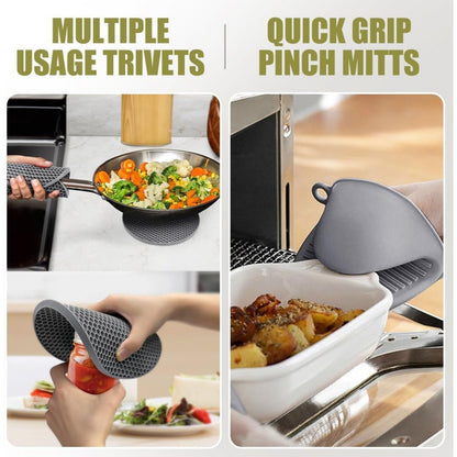 Premium Oven Mitts & Pot Holders Set - High Heat Resistant, Long, Non-Slip, Comfortable Grip - Essential Kitchen Tools for Home Cooks and Professionals