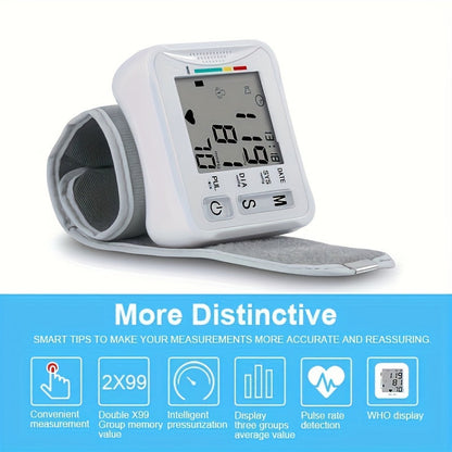 Taikon W01 Digital Blood Pressure Monitor - LCD Display, Battery-Powered, Adjustable Wrist Cuff, Irregular Heartbeat Detection - Medical Device, No Batteries Included