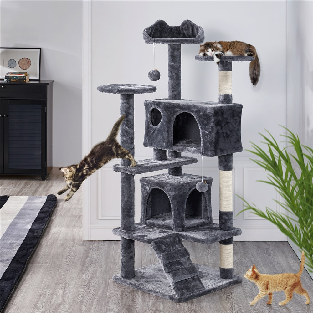 Costoffs 54in Cat Tree Tower – Large Cat Condo with 2 Condos, 2 Dangling Balls, and 3 Scratching Posts for Kittens and Cats