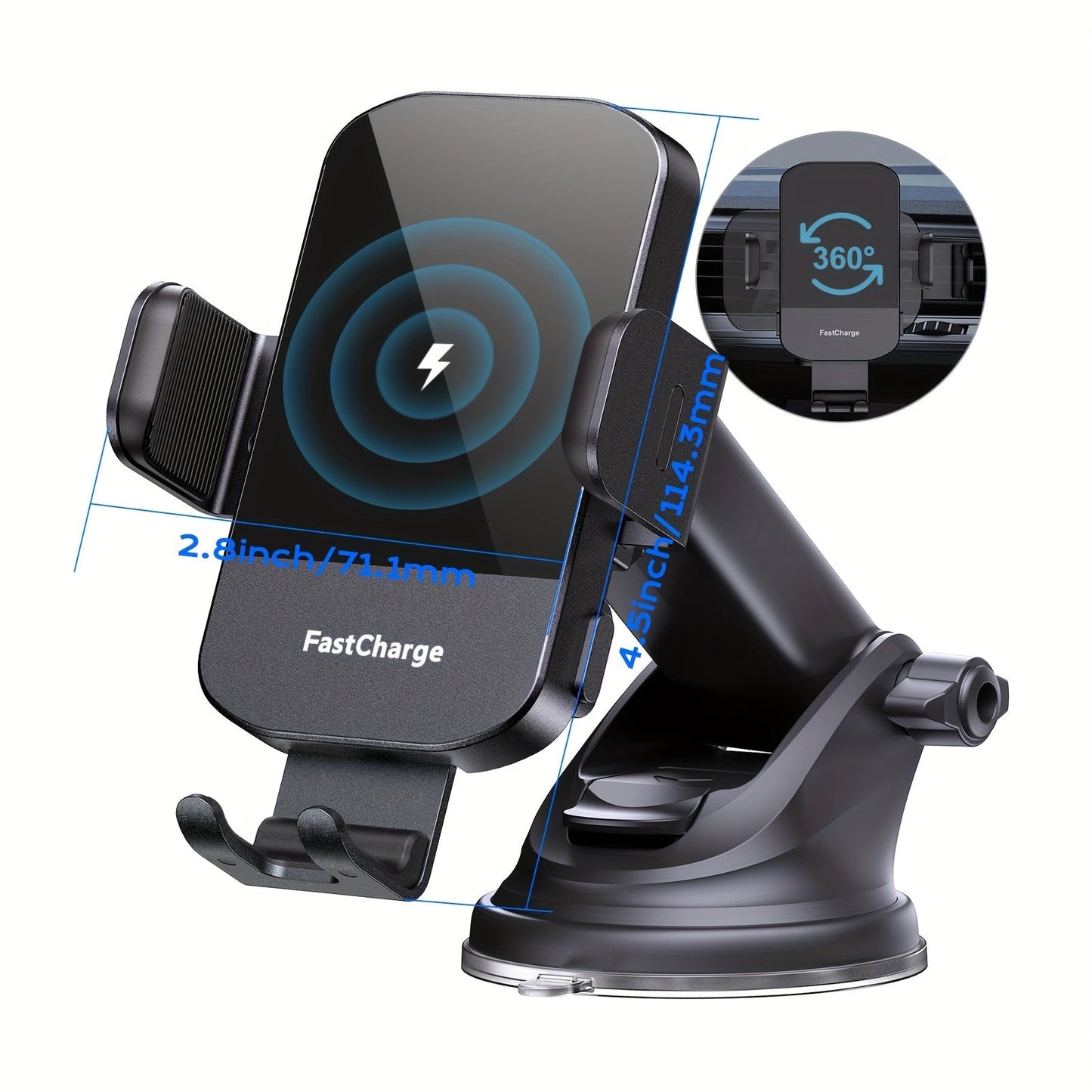CHGeek Wireless Car Charger - 15W Fast Charging Auto Clamping Phone Mount and Holder, Fits iPhone 15/14/13/12/11 Pro Max Xs, Samsung Galaxy S24/S23/S22/S21/S20/S10+, Black