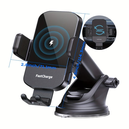 CHGeek Wireless Car Charger - 15W Fast Charging Auto Clamping Phone Mount and Holder, Fits iPhone 15/14/13/12/11 Pro Max Xs, Samsung Galaxy S24/S23/S22/S21/S20/S10+, Black