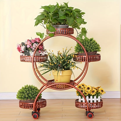 Multilayer Iron Art Flower Rack with Wheels - Floor Standing Indoor Shelves for Green Pots, Household Living Room and Balcony Flower Organizer