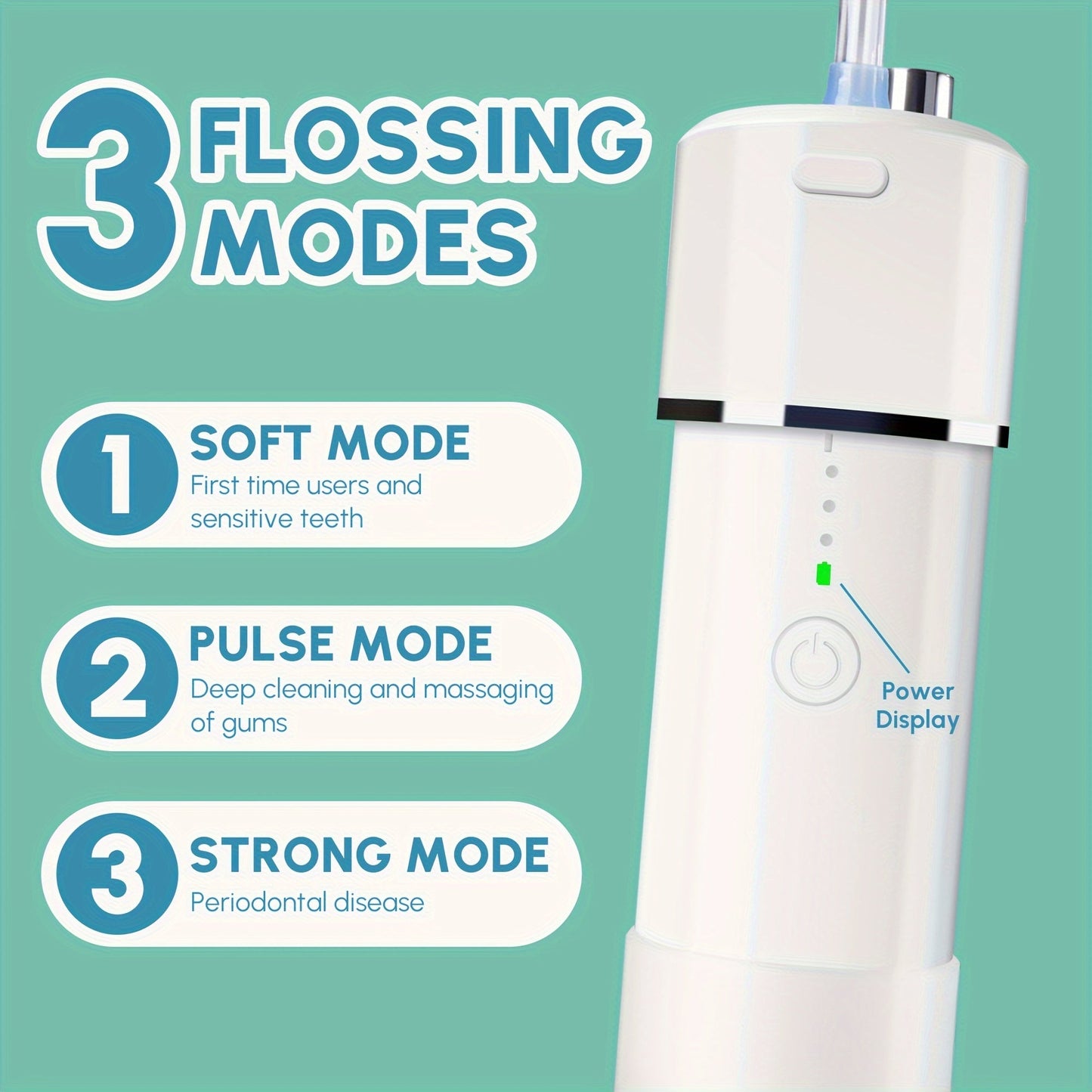 Cordless Rechargeable Portable Water Flosser - Efficient Plaque Remover, Telescopic Water Tank, Travel Bag, Alcohol-Free Formula for Healthy Gums and Teeth - White