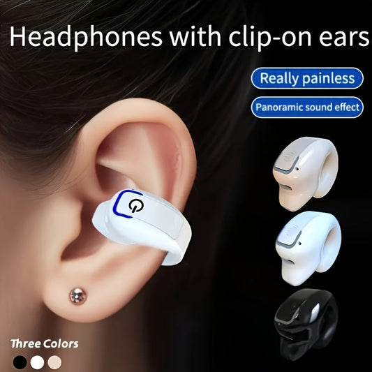 New Clip-On Earphones - Mini Wireless Earbuds with Long Battery Life, Universal Phone Control, Voice Noise Cancellation - Ideal for Exercise, Compatible with All Smartphones