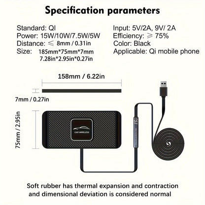 15W Fast Wireless Car Charger Pad – Non-Slip Silicone, Universal Compatibility for iPhone 14/13/12/11, Samsung – Safe and Rapid Charging Station