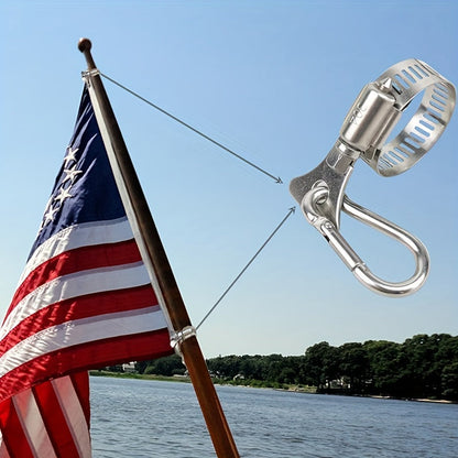 4 Pack Stainless Steel Flagpole Clips with Carabiner – Durable, Adjustable Grommet for Outdoor Flags, Fits 0.75-1.25" Diameter Poles