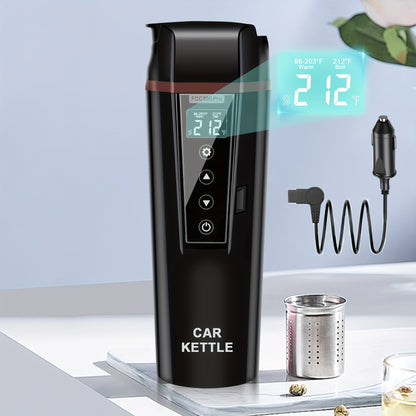 12V/24V Car Electric Kettle - Travel Portable Fast Water Boiler and Heater with Adjustable Temperature - 304 Stainless Steel Travel Mug for Coffee and Tea, Dry Burn Protection