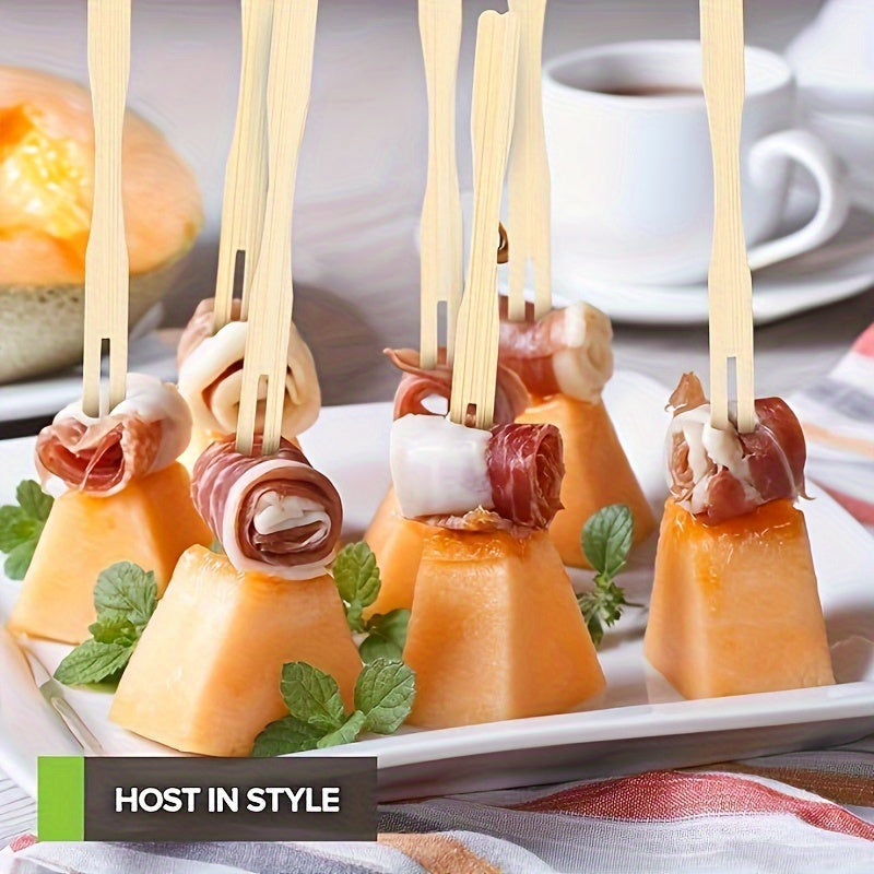 Sustainable Bamboo Forks - 100/200PCS, 3.5" Disposable Mini Food and Cocktail Picks for Weddings and Parties