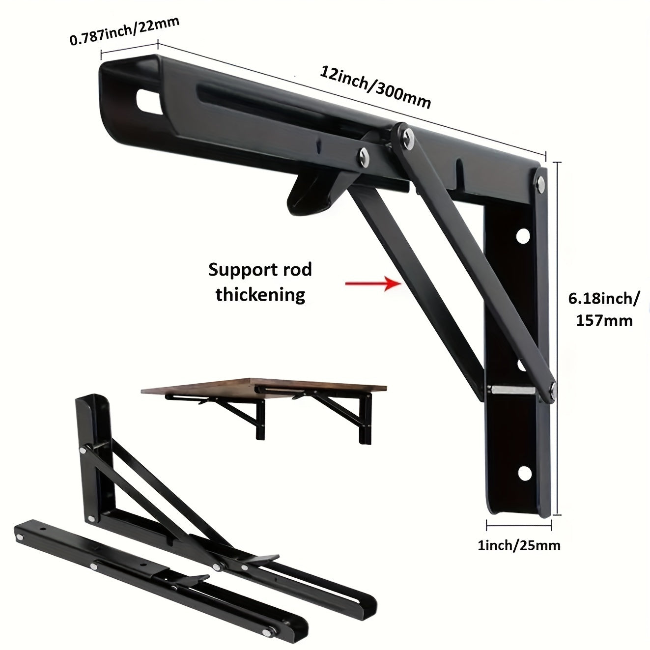2-Piece Heavy-Duty Steel Folding Shelf Brackets – Space-Saving L-Shaped Table Hinge, Wall-Mounted with Screws, Sturdy and Adjustable