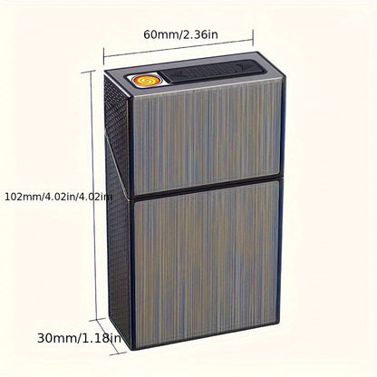 2-in-1 USB Rechargeable Lighter and Cigarette Case - Stylish Men's 20-Cigarette Holder, Moisture-Proof and Durable