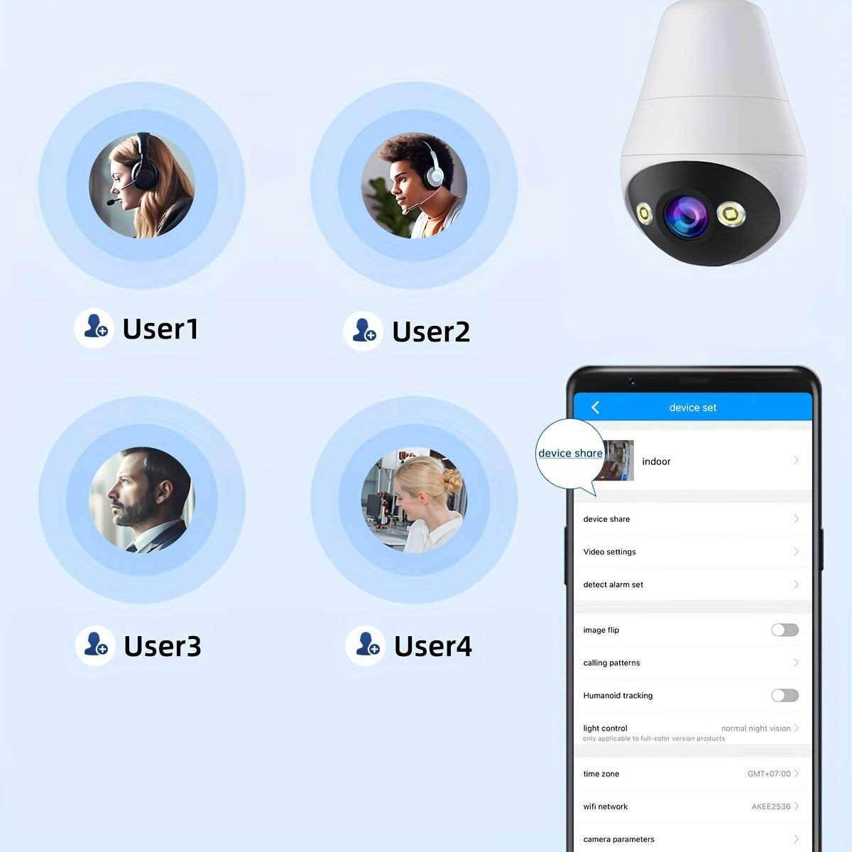 3MP Panoramic PTZ Rotation Light Bulb Wireless Security Camera – Motion Detection, Full-Color Night Vision and Two-Way Voice Call