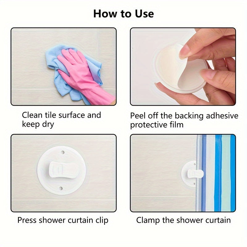 6 Piece Shower Curtain Clips – Windproof Splash Guard, Adhesive Bathroom Curtain Weight Clips for Home