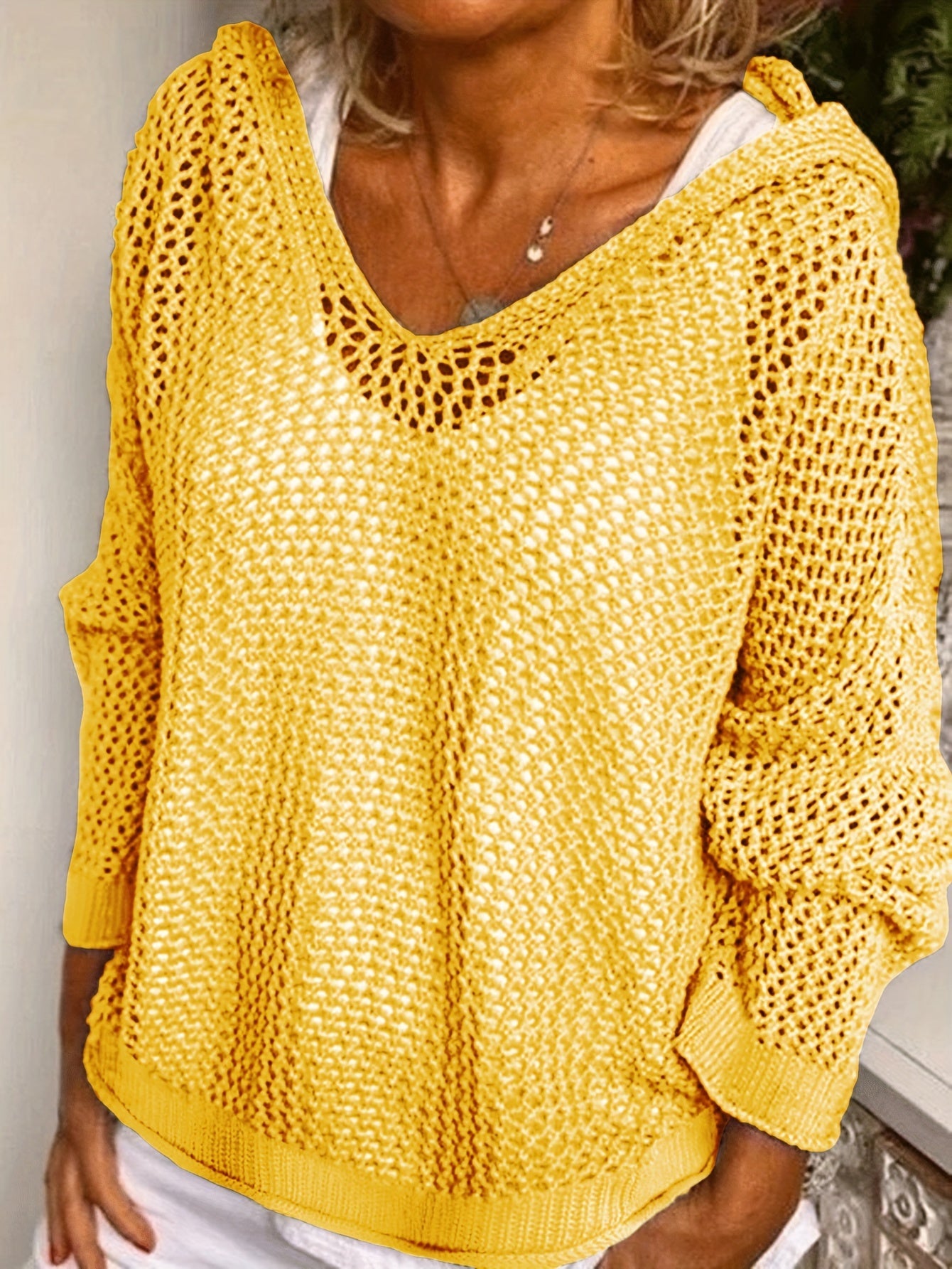Solid Color Hooded Pullover Sweater – Casual Long Sleeve Cut-Out Knitted Sweater for Spring and Summer – Women's Clothing