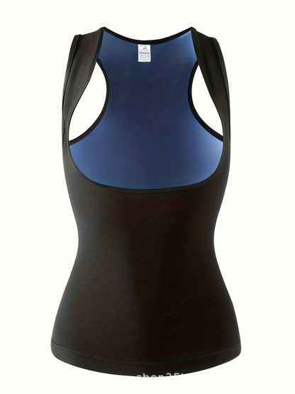 Round Neck Slimming Sauna Sweat Tank Top - Racer Back Body Shaped Workout Top for Women's Activewear