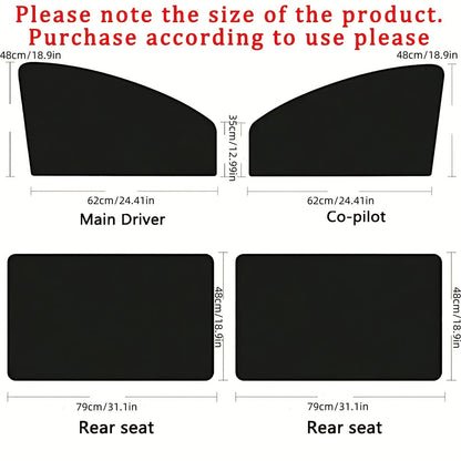 4pcs Magnetic Car Window Shades - UV Protection and Privacy, Breathable Mesh Curtains for Front and Rear Windows, Easy Installation