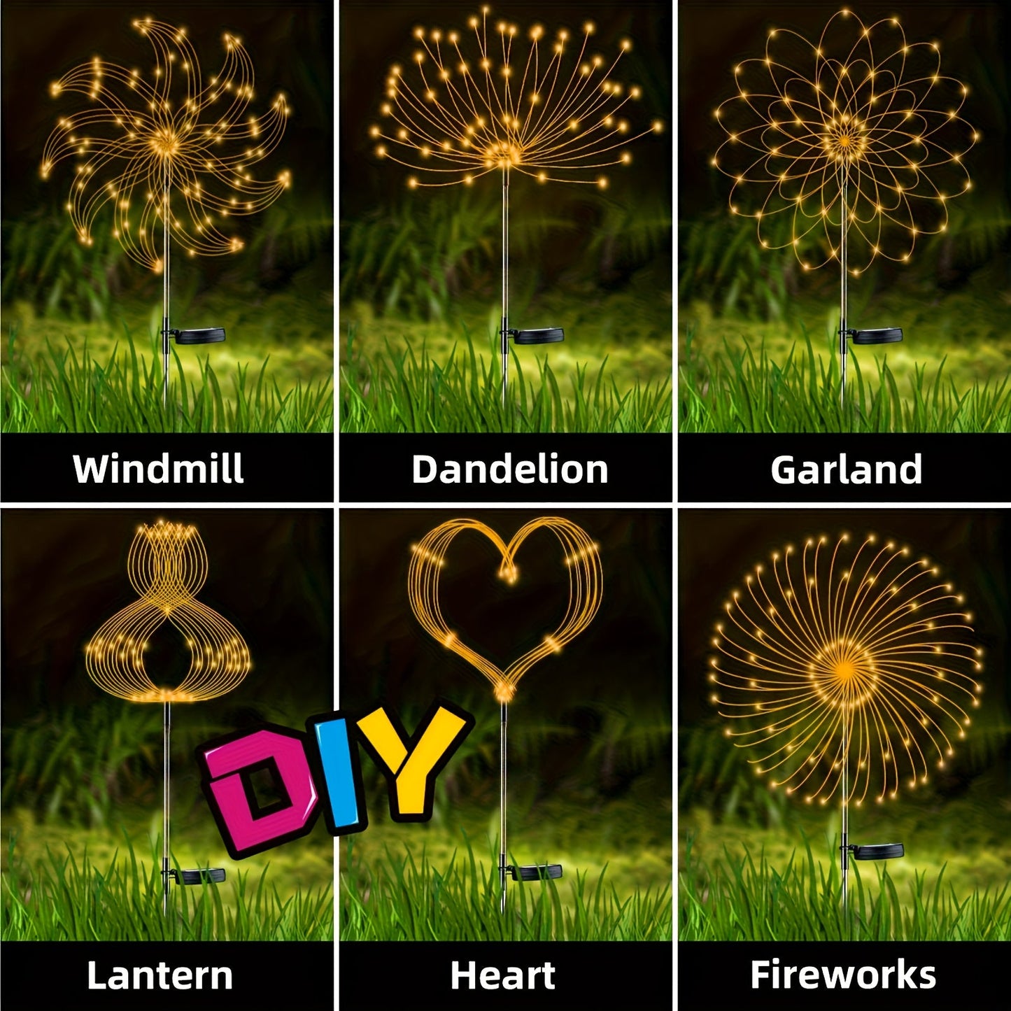 Solar Firework Lights – Height Adjustable, 8 Lighting Modes, IP65 Waterproof – 420/360/200/60 LEDs for Outdoor Yard, Courtyards, Camping, Festivals