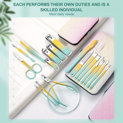 Manicure Set - Nail Clipper Kit for Men and Women, Toe and Finger Clippers, Personal Care Tools with Portable Travel Case, Grooming Kit Gift for Family and Friends (Gradient Color)