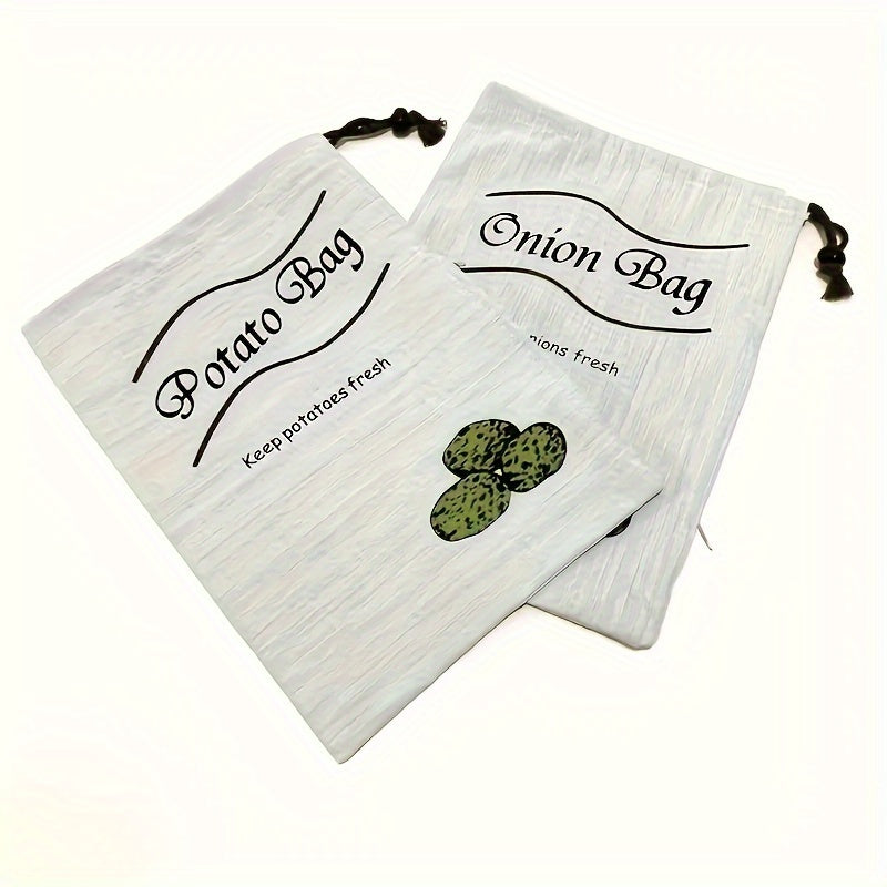 Set of 2 Reusable Vegetable Bags – Food-Safe Drawstring Storage for Fresh Potatoes, Onions & Root Veggies, Prevent Sprouting, Kitchen Organizer