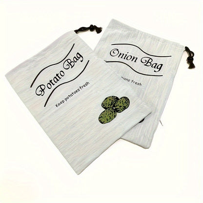 Set of 2 Reusable Vegetable Bags – Food-Safe Drawstring Storage for Fresh Potatoes, Onions & Root Veggies, Prevent Sprouting, Kitchen Organizer