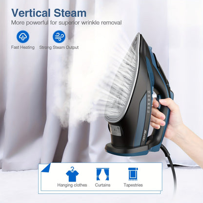 1700W Steam Iron with Rapid Heating - Ceramic Coated Soleplate, Precise Thermostat Dial, Self-Cleaning, Auto-Off, 15.21oz Water Tank - Blue