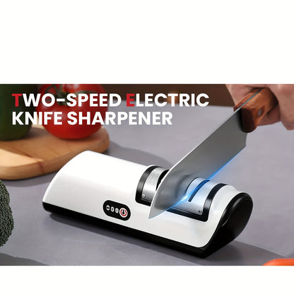 Electric Knife Sharpener – Multifunctional Household Knife Sharpening Tool, Fully Automatic USB Charging with 2 Speed Adjustment for Kitchen Use