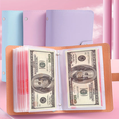 1 Banknote Storage Book - PU Material, Holds 100 Banknotes, Photos, Stamps, Bank Cards, A6 Ultra-Large Capacity with 50 Inner Pages