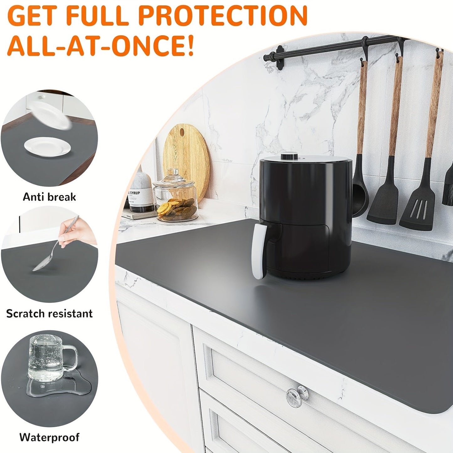 Extra Large Super-Sized Silicone Baking Mat - Heatproof, Easy Clean, Waterproof, Anti-Slip Grip, Durable Table Protector for Pastry, Dining and Desk, Stylish Kitchen Decor