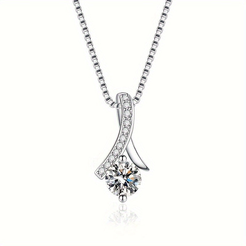 2 Piece Set 925 Sterling Silver Moissanite Pendant Necklace & Ring Earrings - Elegant Fashion Accessories, Perfect Daughter's Birthday, Christmas & Party Gift