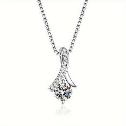 2 Piece Set 925 Sterling Silver Moissanite Pendant Necklace & Ring Earrings - Elegant Fashion Accessories, Perfect Daughter's Birthday, Christmas & Party Gift