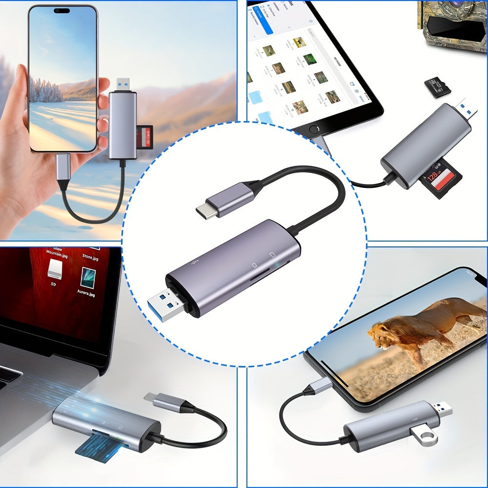 5 in 1 SD Card Reader for iPhone/iPad – USB 3.0 Hub Adapter with Dual Card Slots for SD and TF/Micro SD/SDXC/SDHC/MMC/RS-MMC/UHS-I