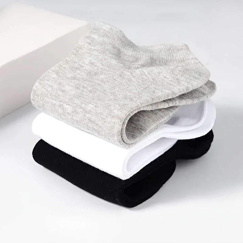 5/10 Pairs Men's Solid Low Cut Ankle Socks - Anti-Odor, Sweat Absorption, Breathable, All-Season Wear