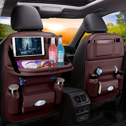 Premium All-in-One Car Back Seat Organizer – Ultimate Travel Companion with Foldable Table, Kick Mats, Tissue Box, Cup and Umbrella Holders, Laptop Station, and Eating Tray