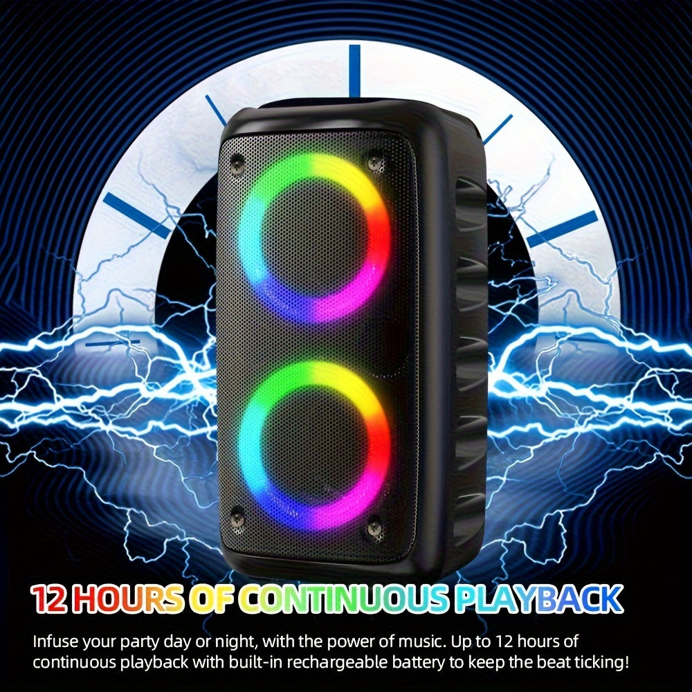 KING LUCKY Boombox Wireless Speaker - Large Stereo Sound, Subwoofer, Outdoor Party Speaker with Microphone, Disco Light, TWS, TF, AUX, MIC, Rechargeable Battery