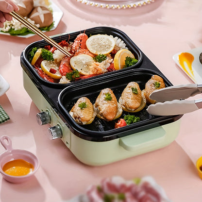 2-in-1 Electric Barbecue Grill and Hot Pot - 1300W Non-Stick Mini Boiler for Korean BBQ, Shabu Shabu, Soup - Ideal for 1-3 People, Includes Kitchen Accessories