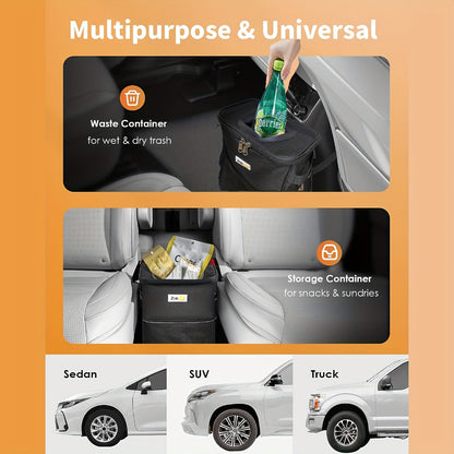ZukMi Car Trash Can with Lid & Storage Pockets – 100% Leak-Proof, Waterproof Car Organizer & Multipurpose Garbage Bin