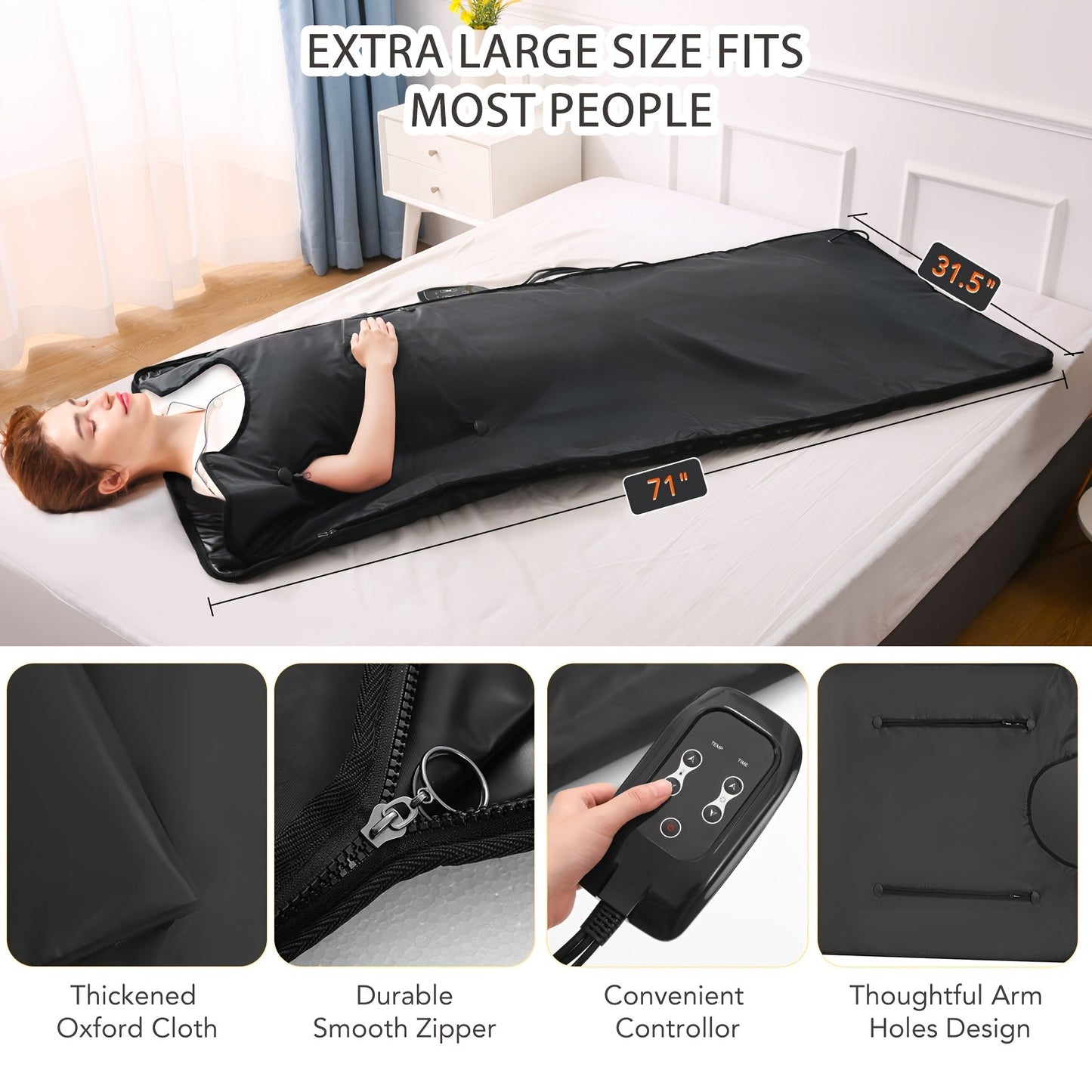 Portable Far Infrared Sauna Blanket - Home Sauna Accessory for Detox and Relaxation, 20-60 Minute Timer, 6ft x 2.6ft Size, Remote Control