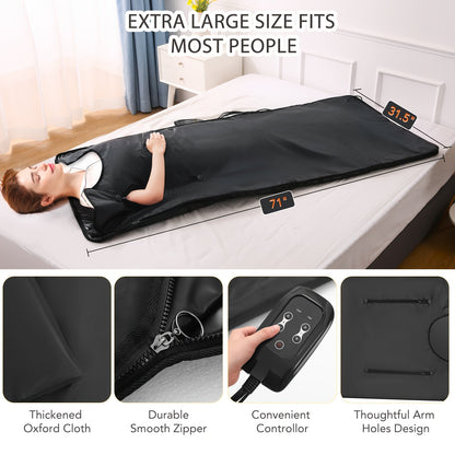 Portable Far Infrared Sauna Blanket - Home Sauna Accessory for Detox and Relaxation, 20-60 Minute Timer, 6ft x 2.6ft Size, Remote Control
