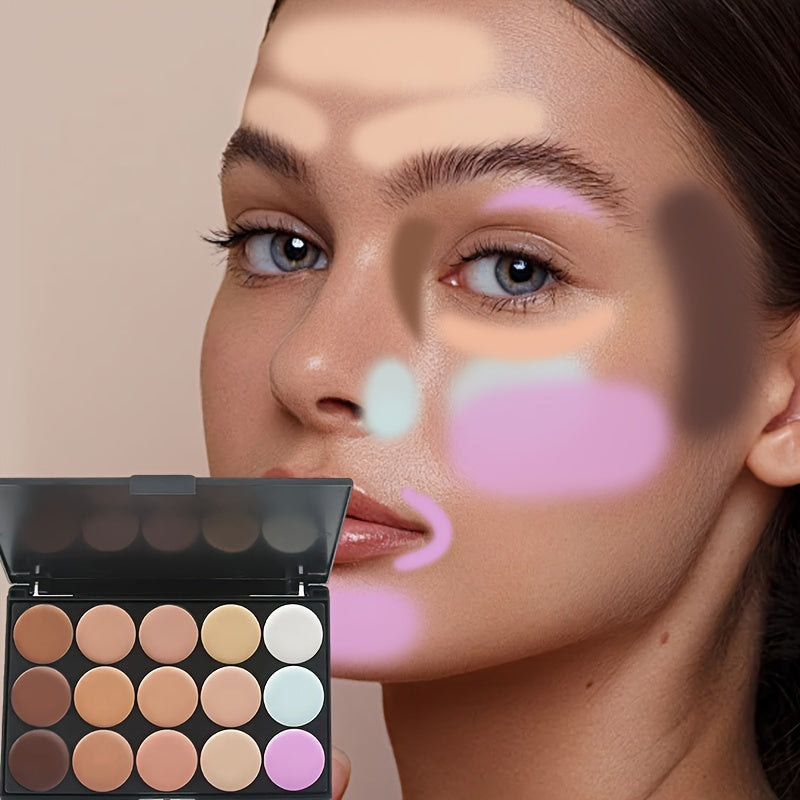 2pcs Set: 15-Shade Concealer Palette with Brush – Waterproof & Sweatproof, Full Coverage for Acne and Tattoos, Moisturizing Long-Lasting Face Makeup